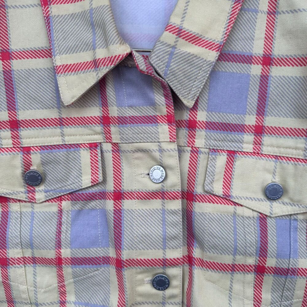 WeWoreWhat Plaid Cropped Jacket XS Yellow Red Cotton Shacket Utility Style - Picture 10 of 13